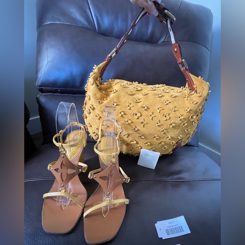 Louis Vuitton Yellow Suede Limited Edition Onatah Fleurs PM Bag with LV shoes